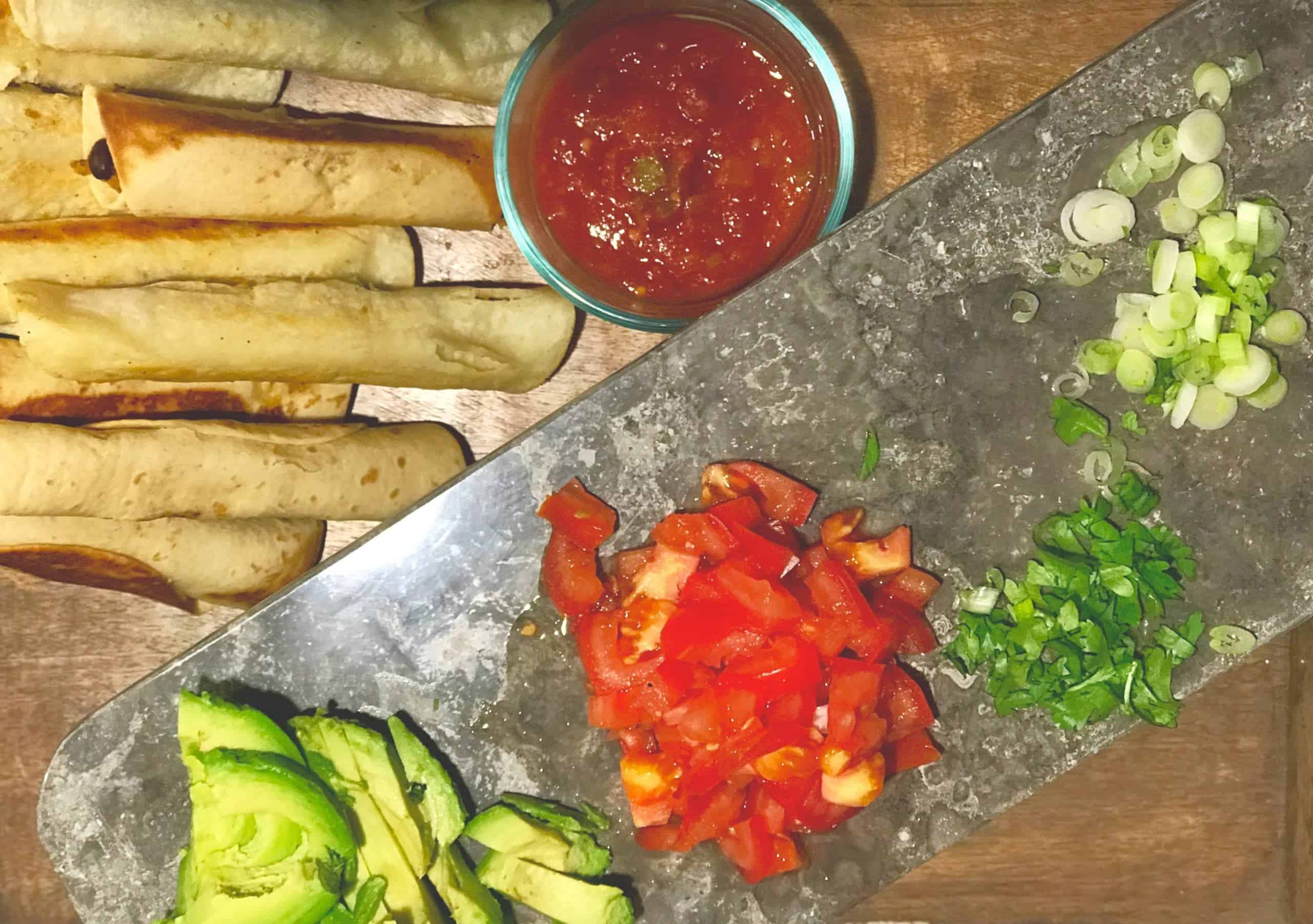 crispy sweet potato and black bean taquitos