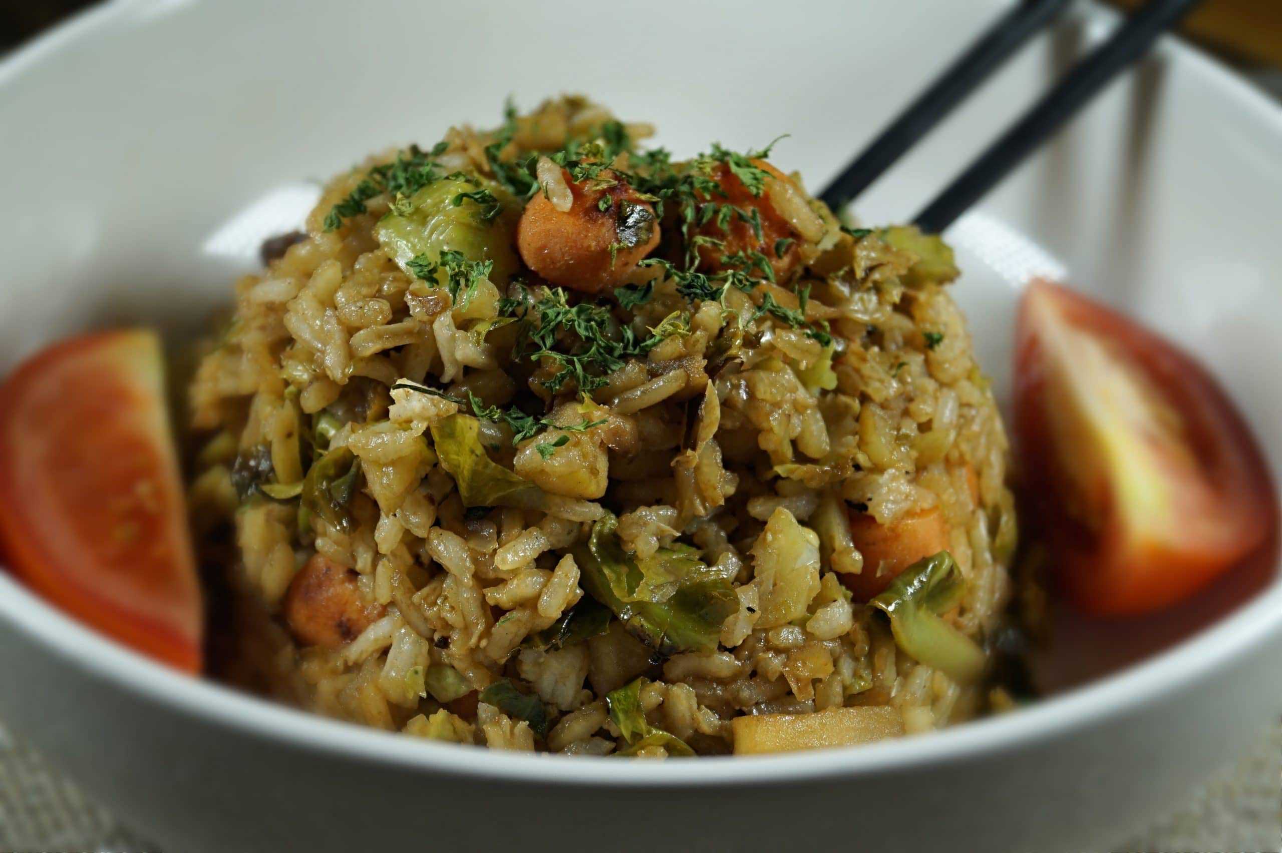 Brussel Sprout Fried Rice vegan noodle and rice dishes