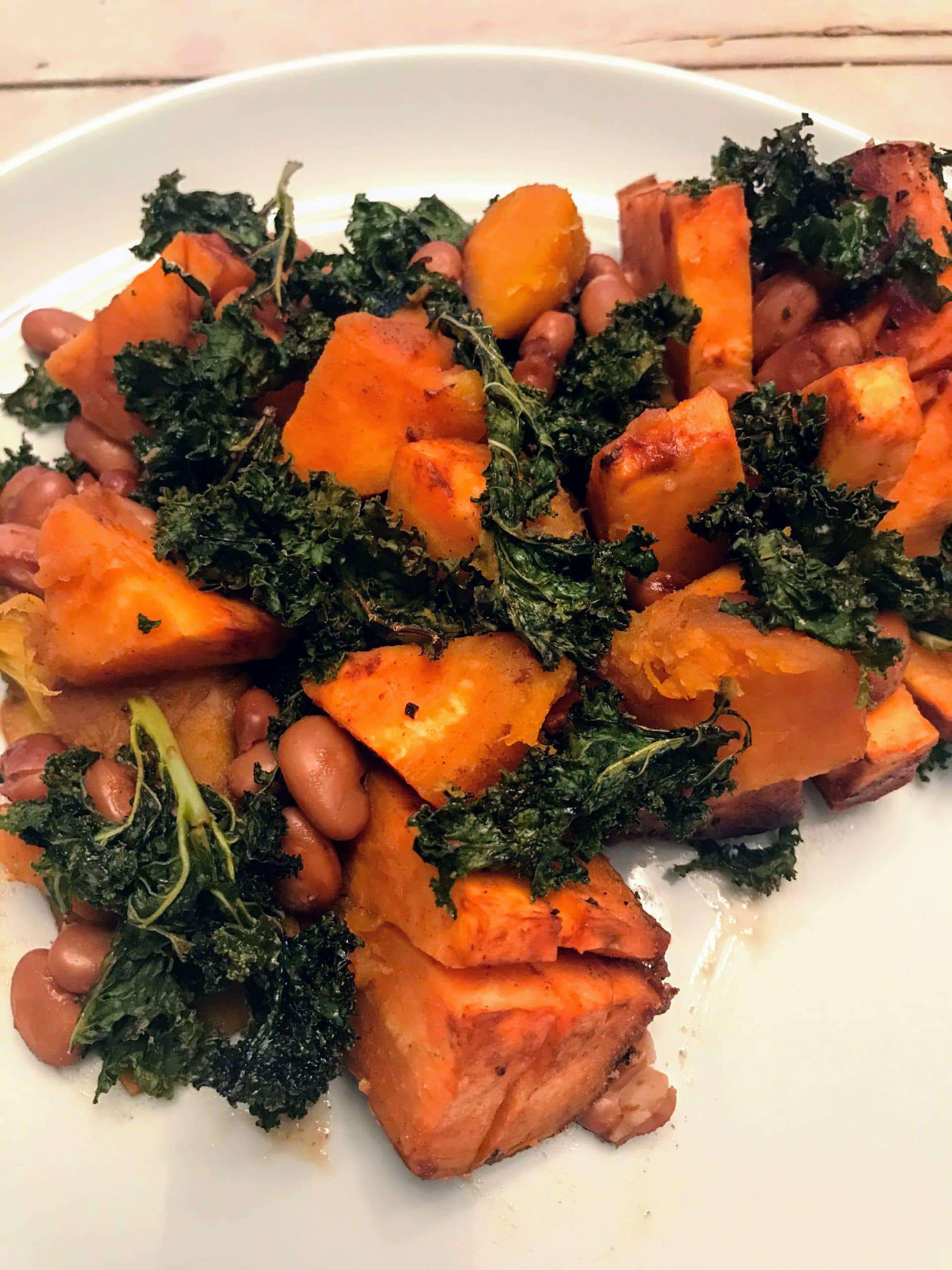 Baked Beans with Sweet Potatoes and Crispy Kale - Vegan cookout sides with fresh salads, grilled vegetables, and creamy plant‑based dips.