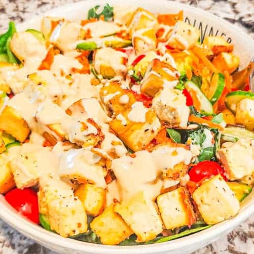 Tofu and Quinoa Power Bowl with Tahini Dressing