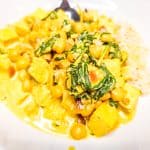 Chickpea and Tofu Curry with Spinach and Brown Rice: High-Protein Comfort