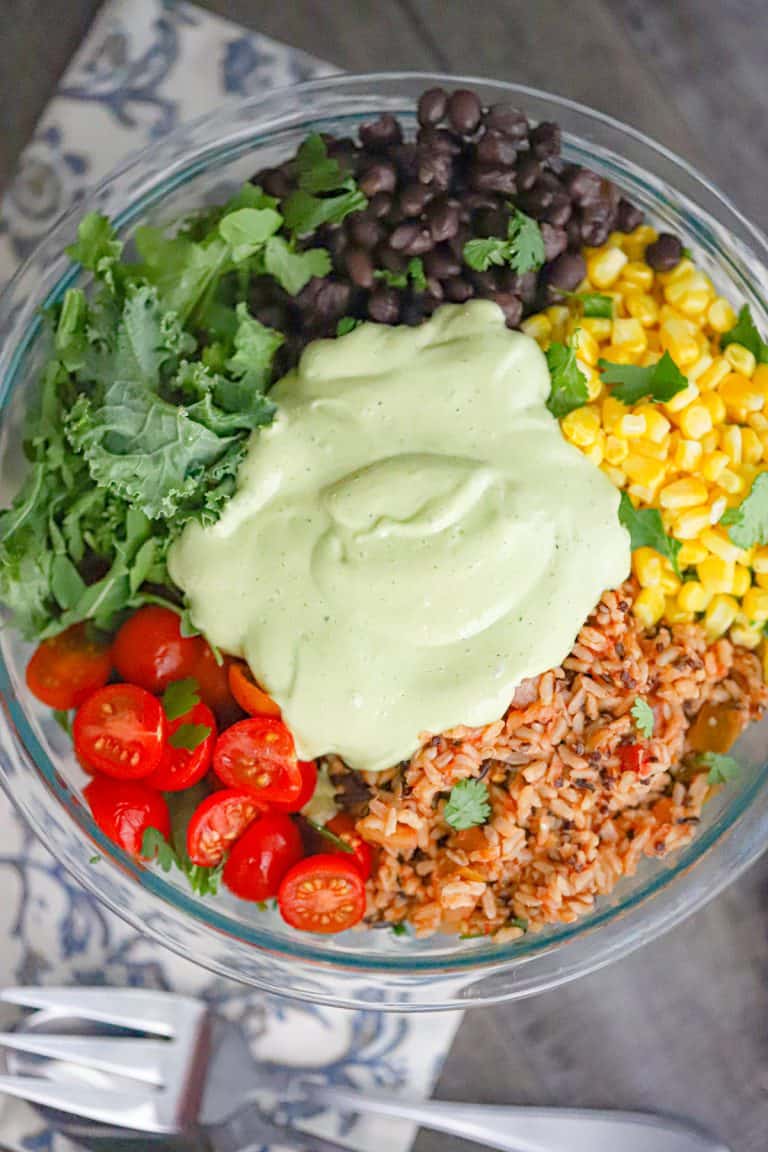 Easy Mexican Rice Bowl with Avocado Ranch Dressing