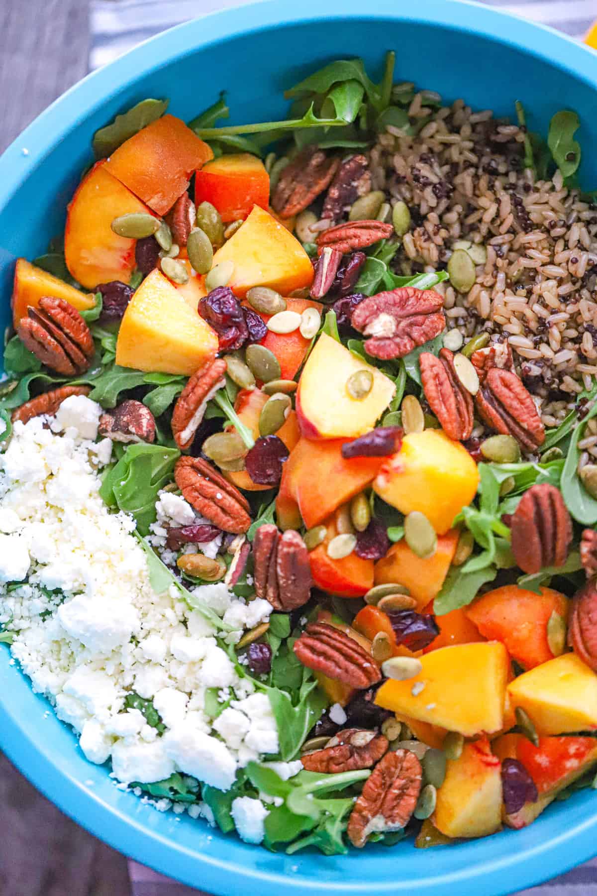 Peach Quinoa Brown Rice Arugula Salad
