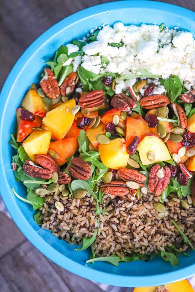 Peach Quinoa Brown Rice Arugula Salad
