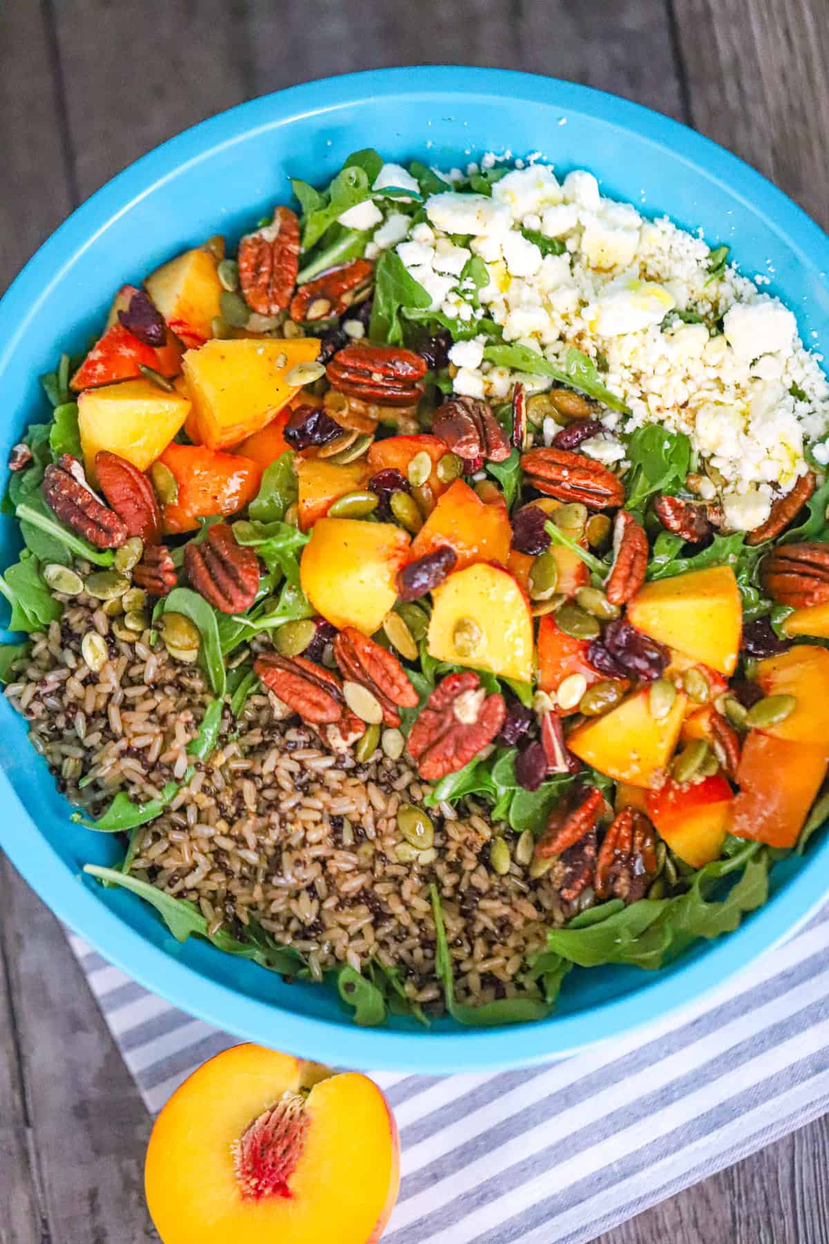 Peach Quinoa Brown Rice Arugula Salad