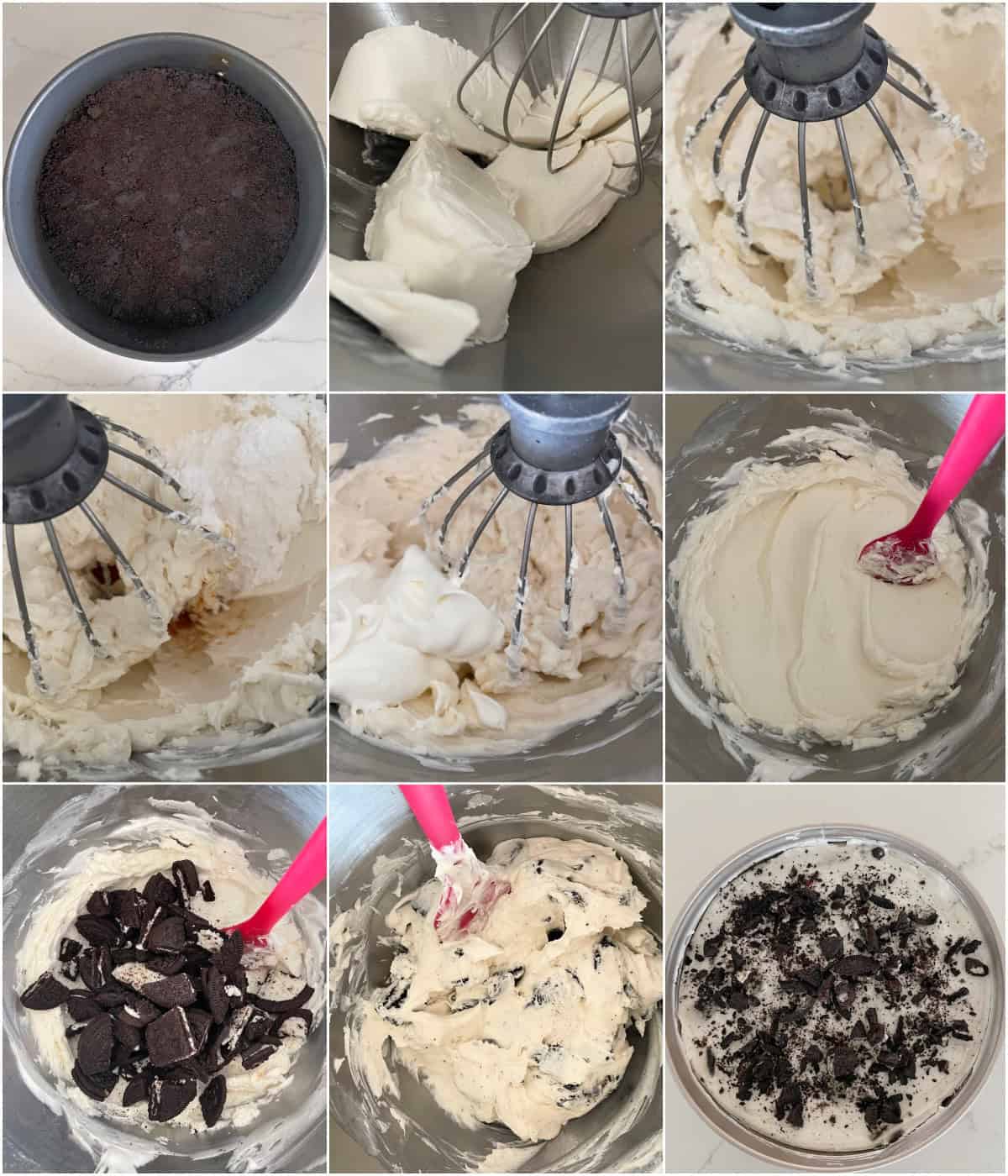 whole vegan Oreo cheesecake topped with cookie chunks