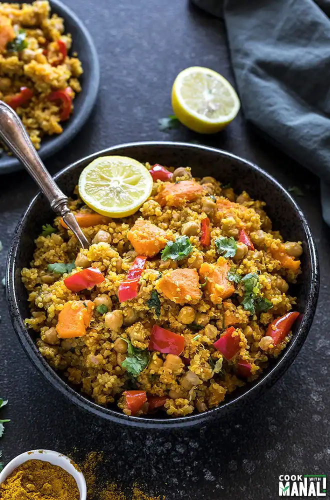 curried sweet potato chickpea quinoa in Instant Pot