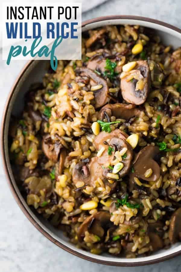 Instant Pot wild rice pilaf with mushrooms and pine nuts