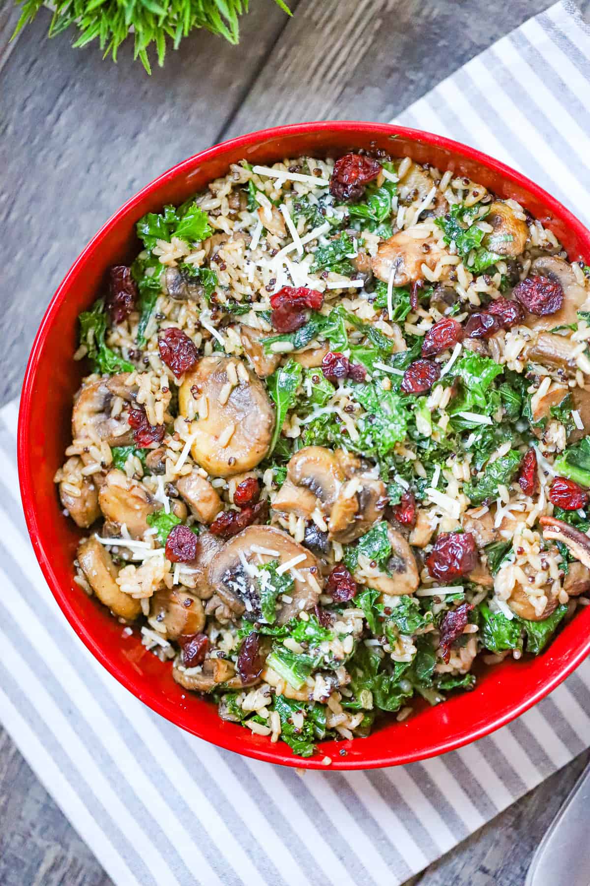 quinoa and wild rice mixed with sautéed kale and mushrooms