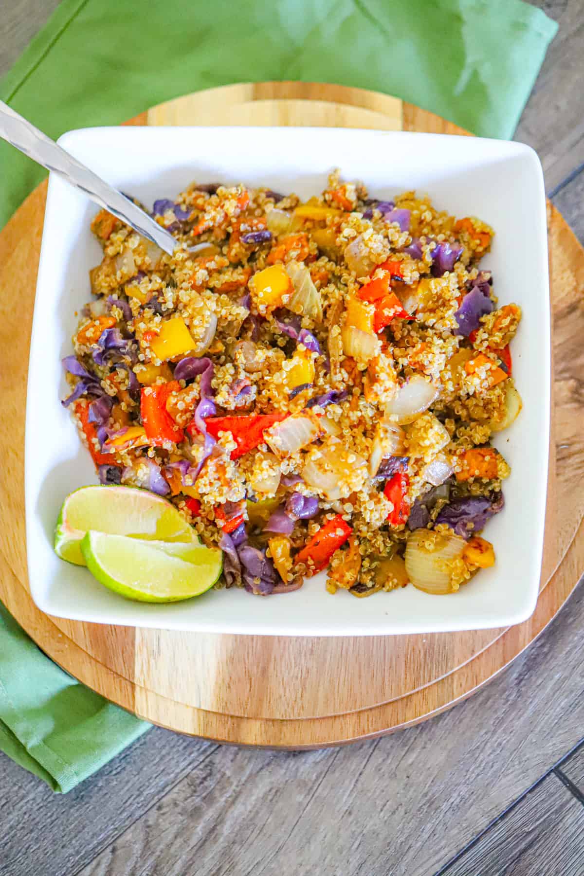 vegan quinoa bowl topped with hemp hearts and nutritional yeast